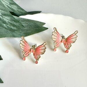 Pink & Gold Butterfly Fairy Stud Bohemian Earrings Boho Pretty Jewelry NEW Gift